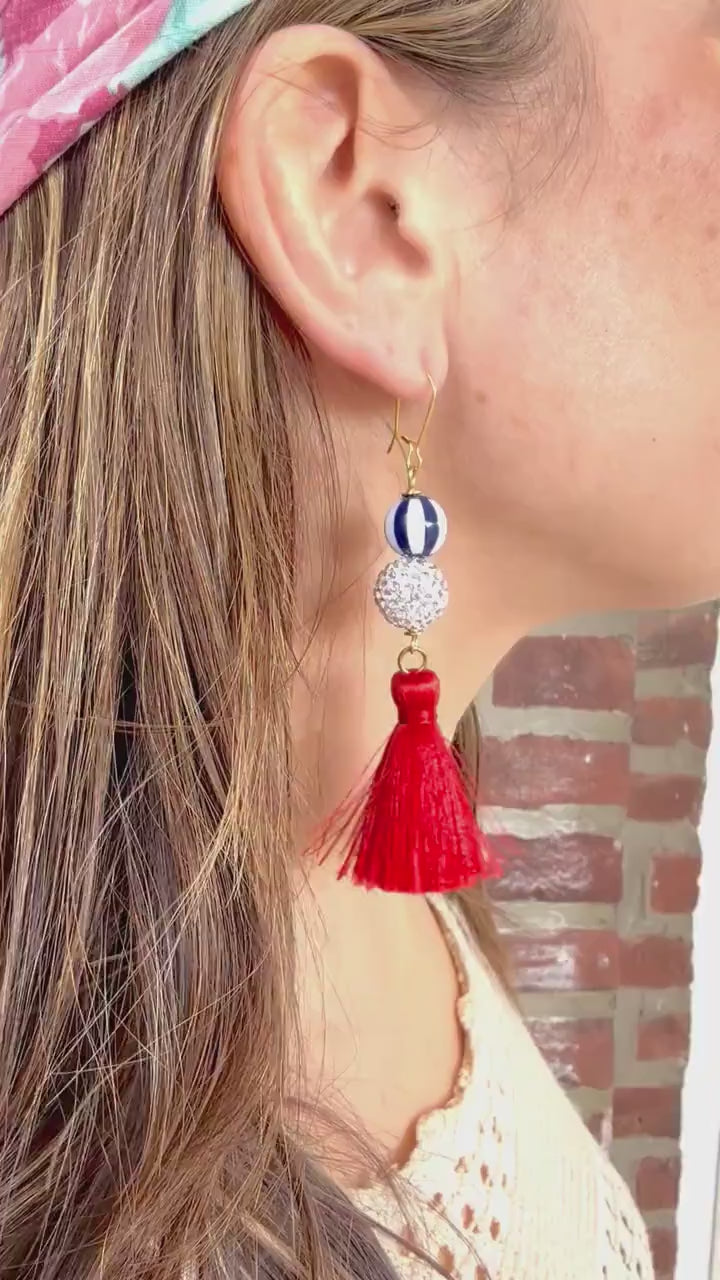 Lenora Dame Red, White and Blue Tassel Earrings