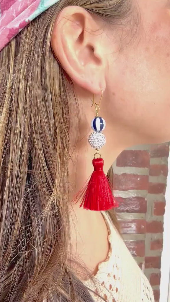 Lenora Dame Red, White and Blue Tassel Earrings