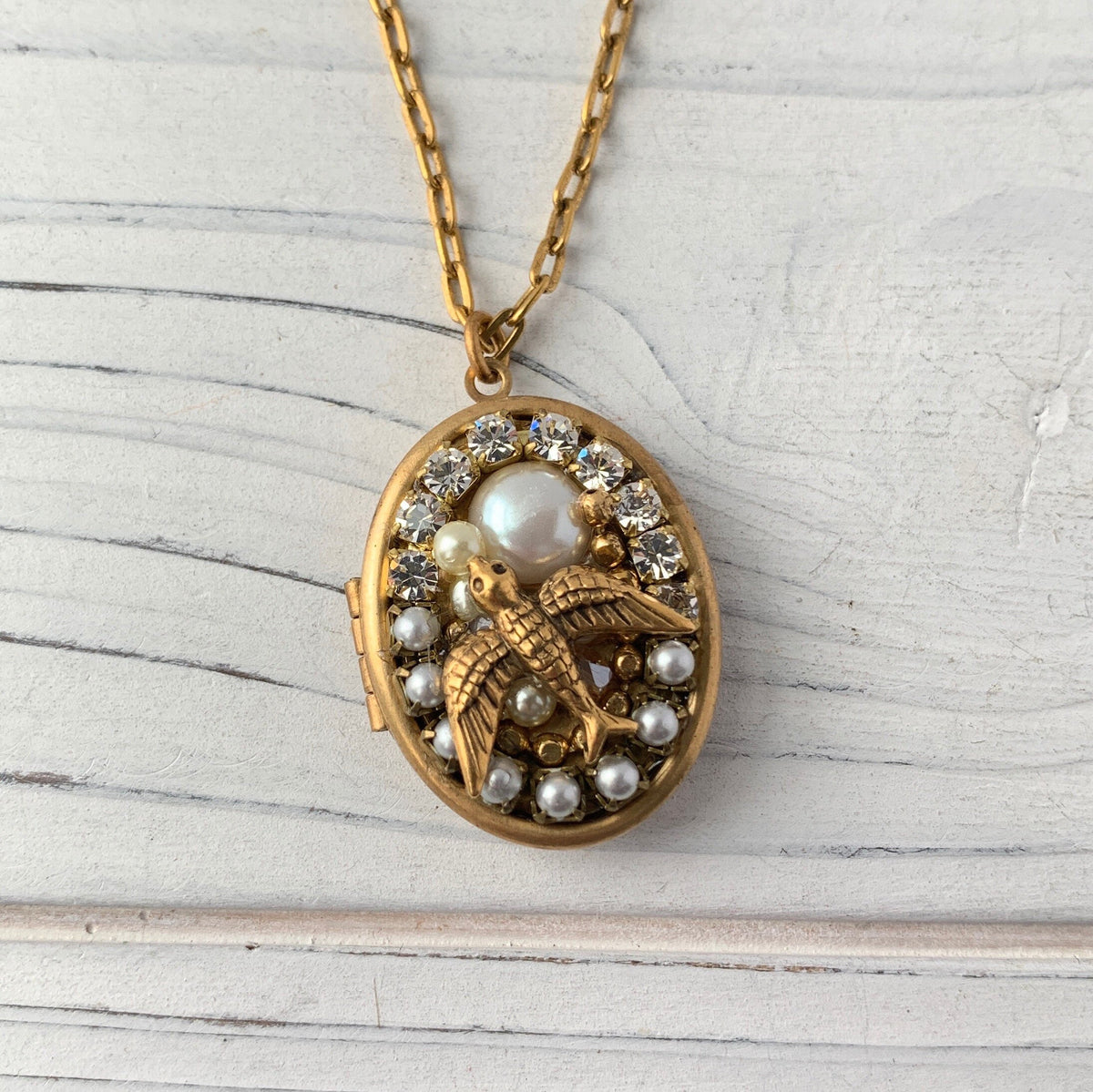 Lenora Dame Mini Mosaic Sparrow Locket Necklace