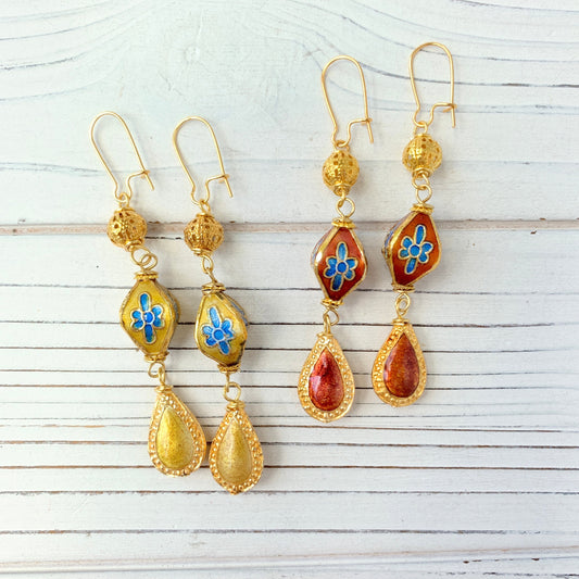 Lenora Dame Cloisonné Lantern Earrings - 2 Color Choices