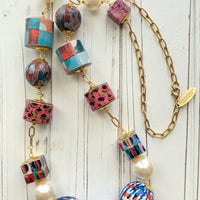 Lenora Dame Decoupage Wooden Bead Statement Necklace
